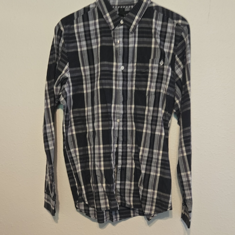 Volcom Black and White Checkered Button Down Shirt